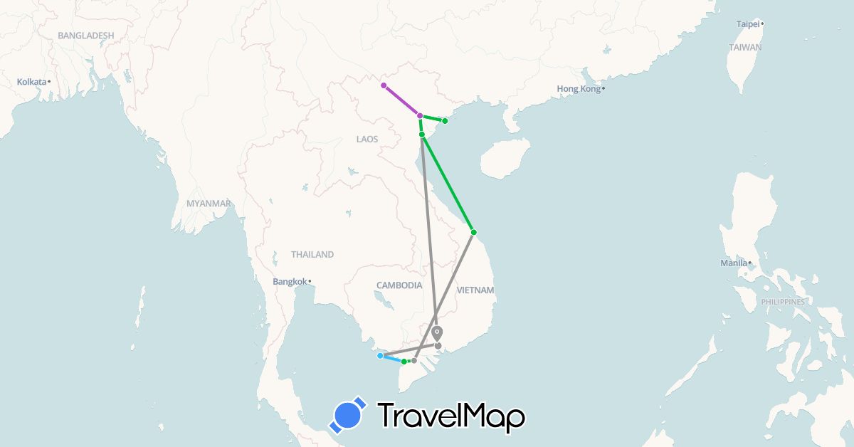 TravelMap itinerary: driving, bus, plane, train, boat in Vietnam (Asia)